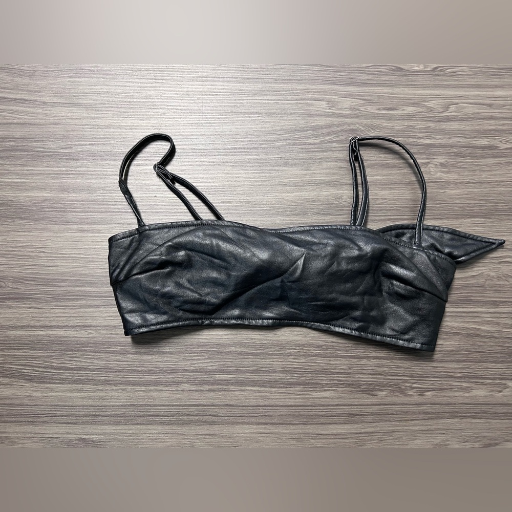 Fashion Nova Black Faux Leather Bandeau Size Small